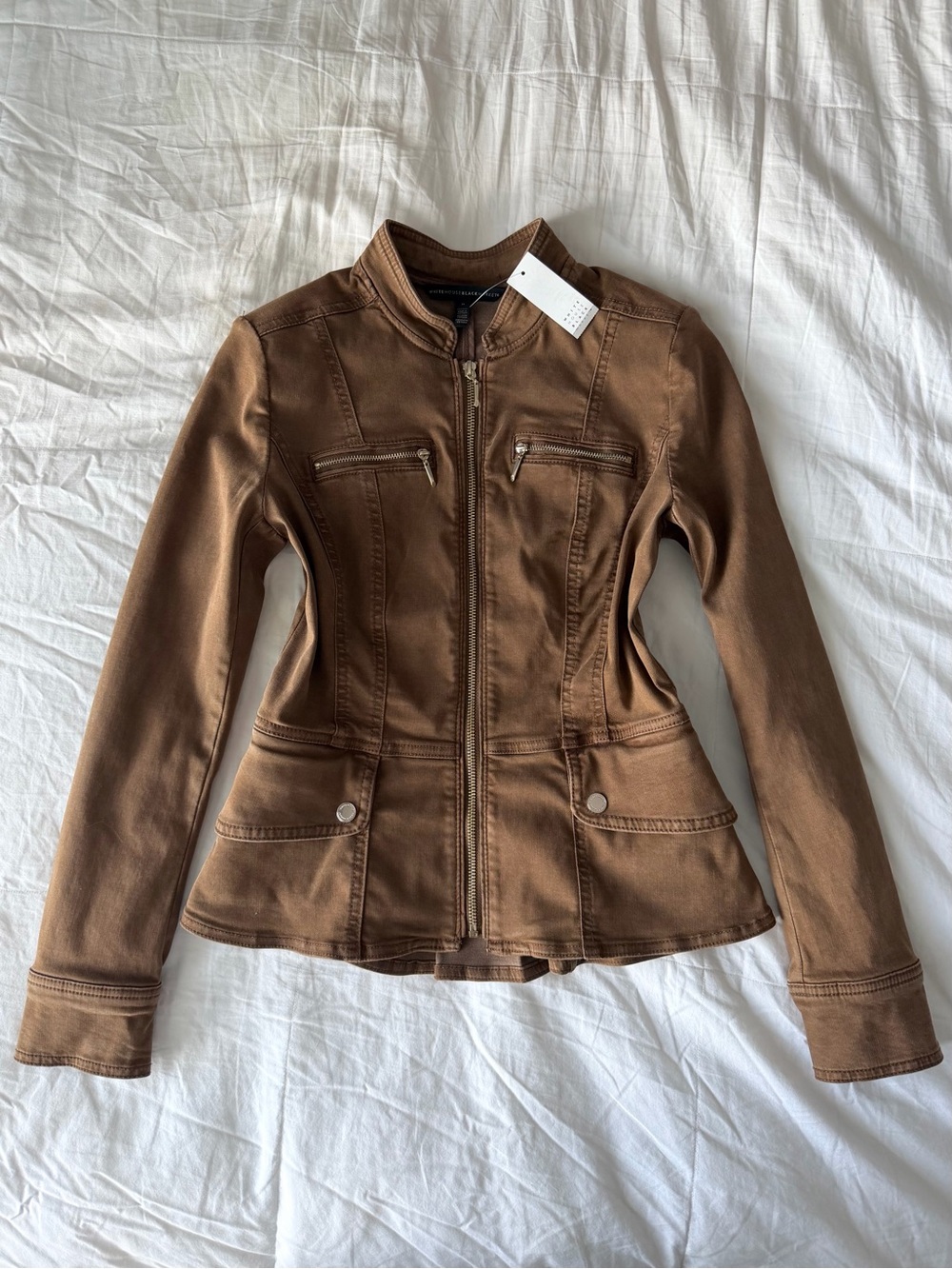 NWT White House Black Market Brown Zip-Up Moto Style Jacket